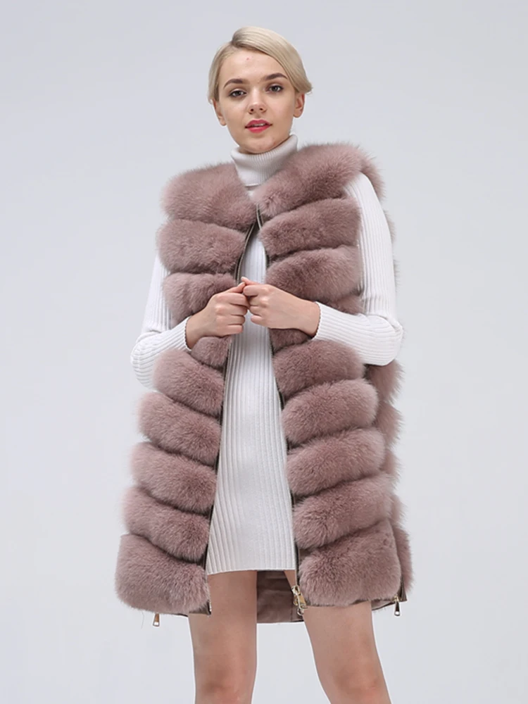 New Fashion Fox Fur Vest Zipper Real Fur Jacket Female Winter Warm Fur Coat High Quality Leather Vest Fur Fox