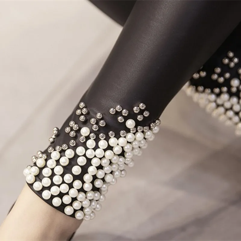 New-Brand-Women-Leggings-Faux-Leather-Thick-Warm-Legging-High-Waist-Stretch-Skinny-Beads-Pearl-Pencil (1)