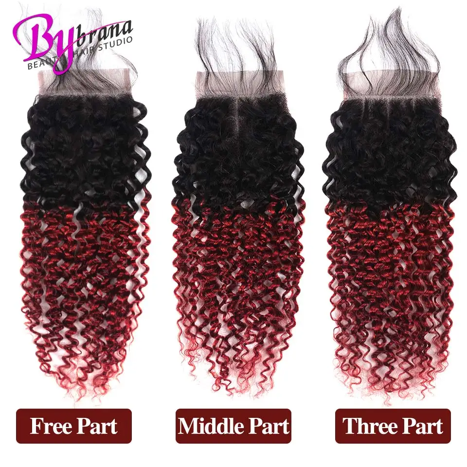 Bybrana 1BBurgundy Malaysia Kinky Curly Wave Bundles With Closure Non-remy Hair Bundles With Closure 100% Human Hair (3)
