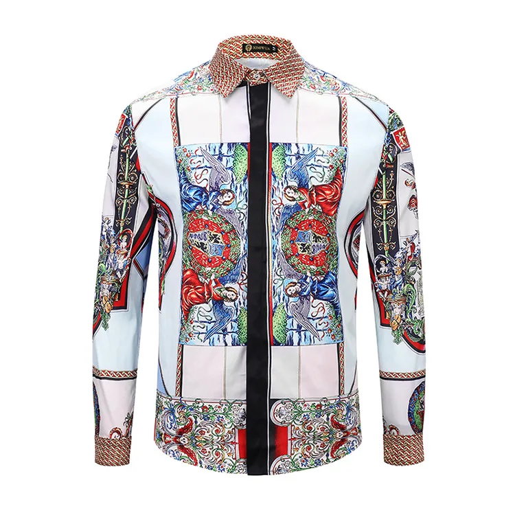 

XIMIWUA 2019 New Arrival Men Shirts Europe Style 3d Retro Angel Print Long Sleeve Casual Shirt Slim Fitness Camisas Para Hombre