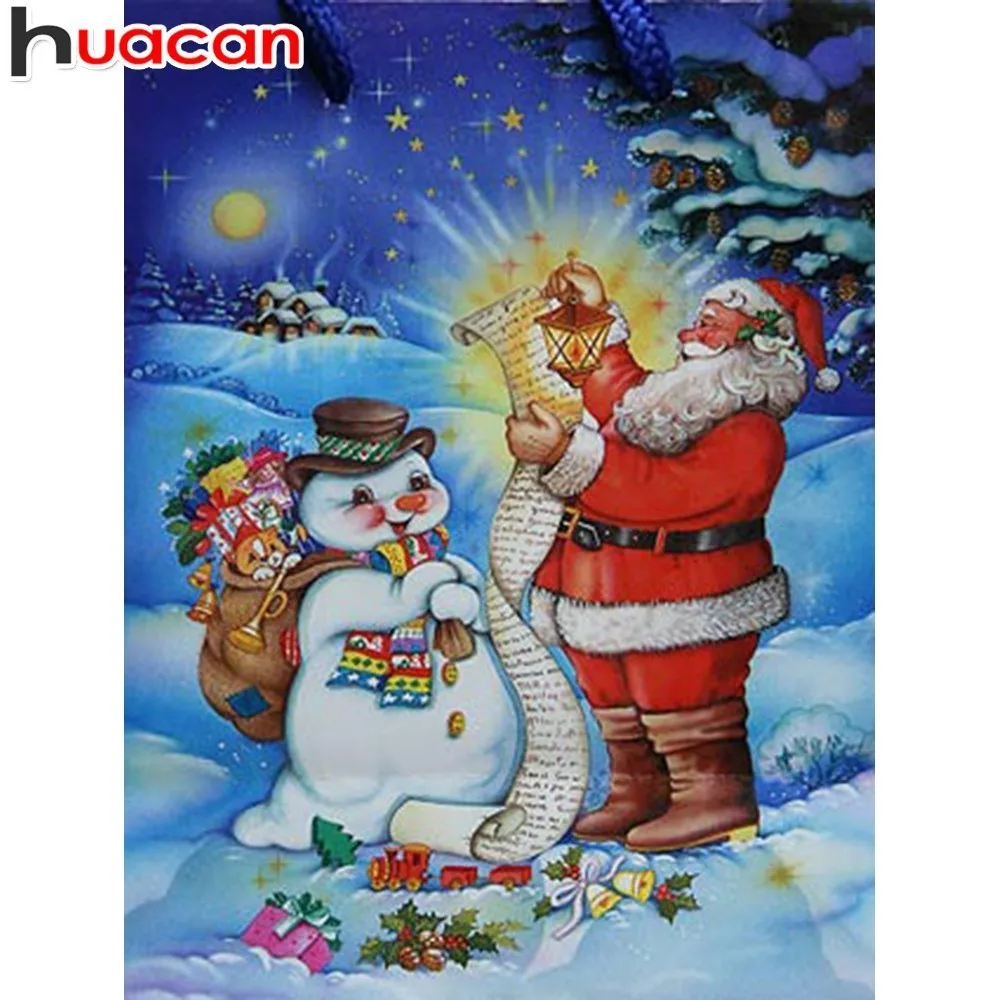 

HUACAN Christmas Diamond Embroidery Santa Claus Diamond Painting Full Drill Square Snowman Diamond Mosaic Decor Handmade Gift