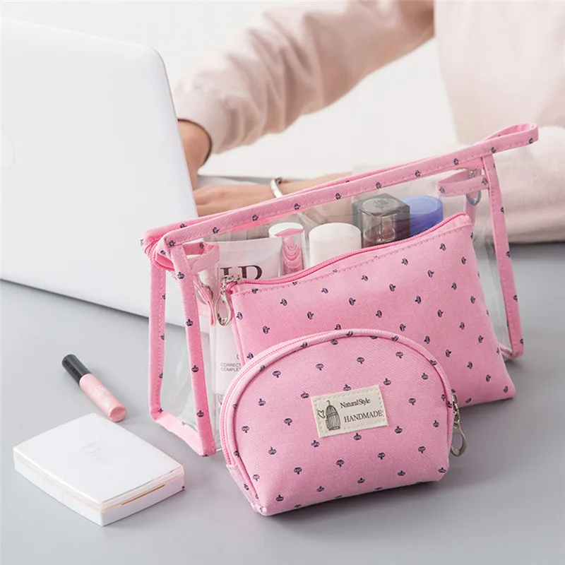 Vogvigo 3 pcs Casual Travel Cosmetic Bag PVC Leather Zipper Make Up Transparent Makeup Case Organizer Storage Pouch Toiletry Bag