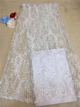 

2018 high quality French Nigerian sequins net lace,African tulle mesh sequence lace fabric for party dress 5yards/lot Green
