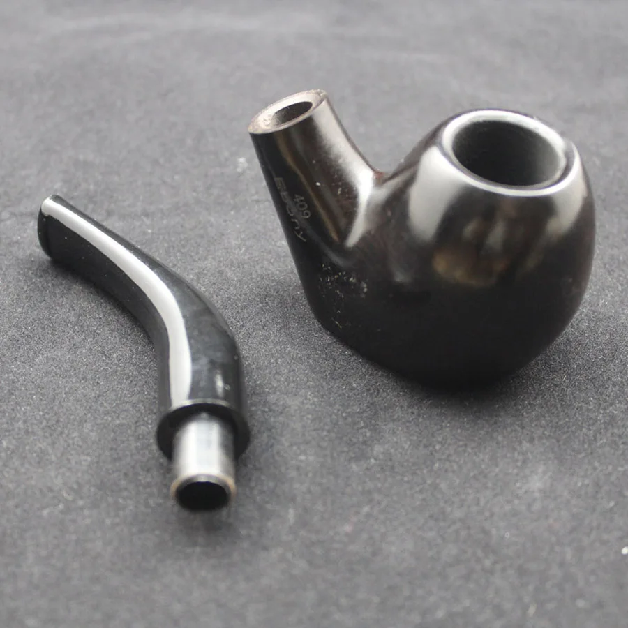Handmade Natural Ebony Wood Smoking Pipe Set + Pouch + Holder 10pcs 9mm Filters