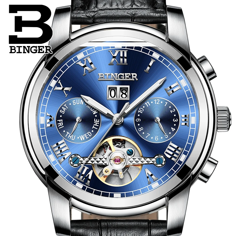 Модные многофункциональные спортивные часы для мужчин Switzerland BINGER Tourbillon