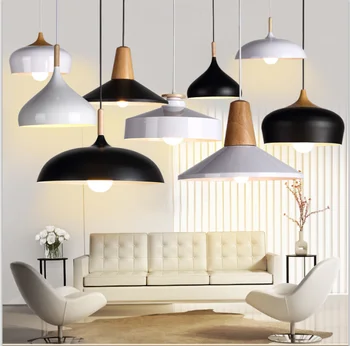 

modern Nordic personality solid wood iron pendant light bar bedroom shop cafe restaurant lamp