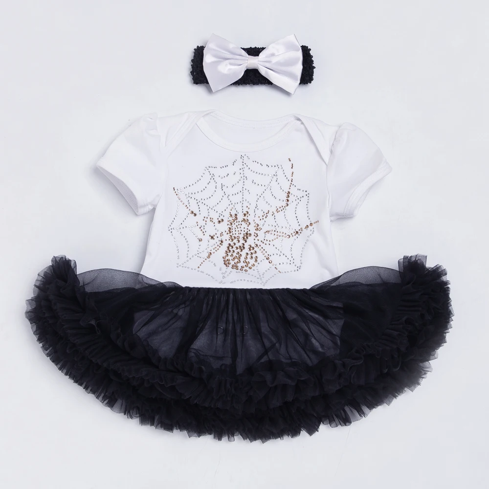 

Wholesale Baby Cute Romper Dress Toddler Ball Gown Dresses for Kids Party Wedding Tutu Spider Printed Dress with Headband 2017
