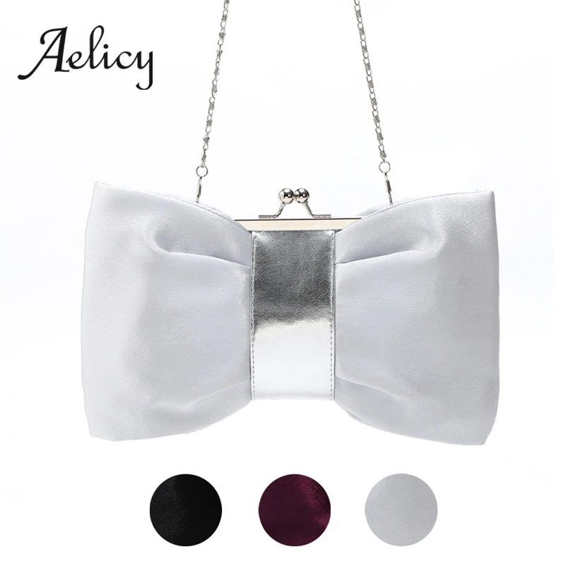 Aelicy, женская вечерняя сумочка, атласный клатч, Женская сумочка, тонкая сумка на плечо с цепочками, дизайнерская сумка через плечо с бантом