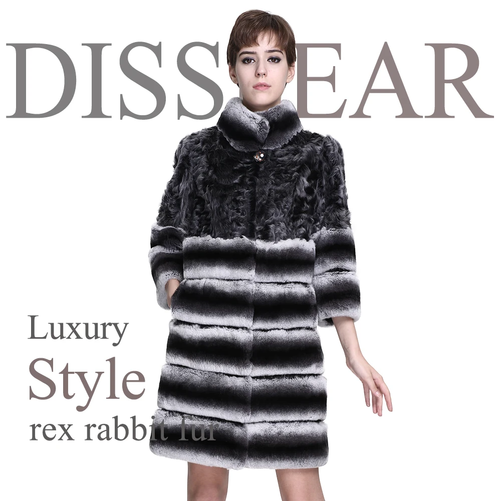 

Natural Rex Rabbit Fur Coat Long Warm Thick Real Sheep Fur Jacket Striped Overcoat Ladies Genuine Lamb Fur Coats Mandarin Collar