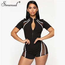 Simenual Mesh Patchwork Rompers Womens Jumpsuit Fitness Casual Zipper Workout Active Wear Playsuit Short Sleeve Sportswear 2019 Simenual Mesh Patchwork Rompers Womens Jumpsuit Fitness Casual Zipper Workout Active Wear Playsuit Short Sleeve Sportswear 2019