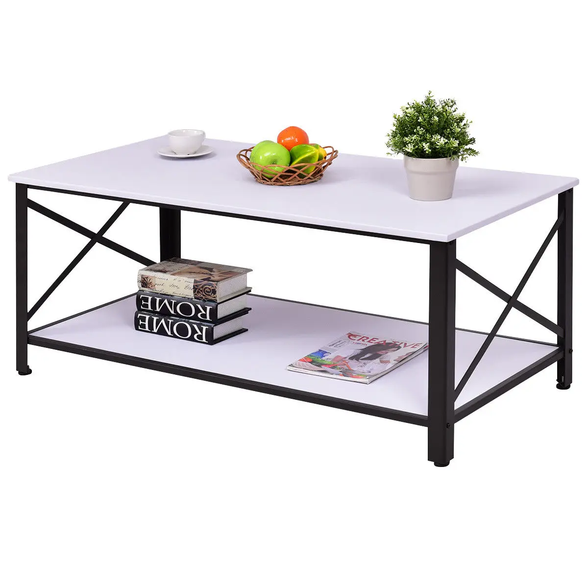 Giantex Wood Coffee Table Cocktail Side Accent Table Metal Frame with Storage Shelf White Living Room Furniture HW54329WH Giantex Wood Coffee Table Cocktail Side Accent Table Metal Frame with Storage Shelf White Living Room Furniture HW54329WH
