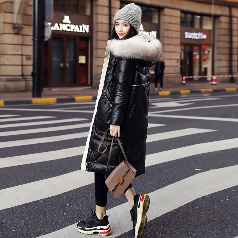 AYUNSUE, зимнее пальто для женщин, пуховик на утином пуху, Женская куртка с капюшоном, теплый воротник из меха енота, корейский стиль, Doudoune Femme Hiver Q XM7216 KJ2664