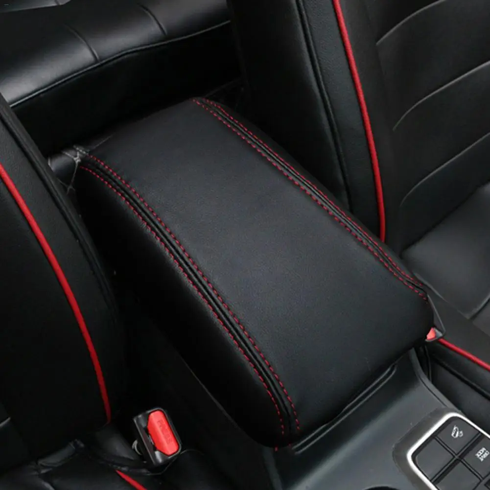 

1PC Black&Red Central Armrest Box Protection Leather Case Wear Resistant Microfiber Leather Protection Case For Hyundai Ix25 J3