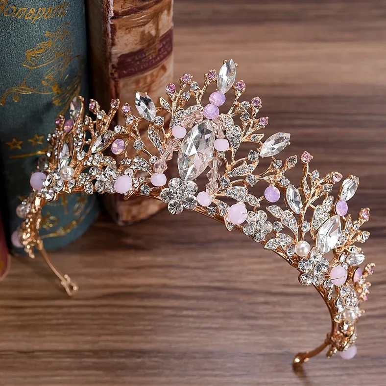 Европейский Розовый Зеленый Кристалл большая золотая корона головные уборы Свадебные аксессуары для волос ювелирные изделия невесты диадемы принцессы короны