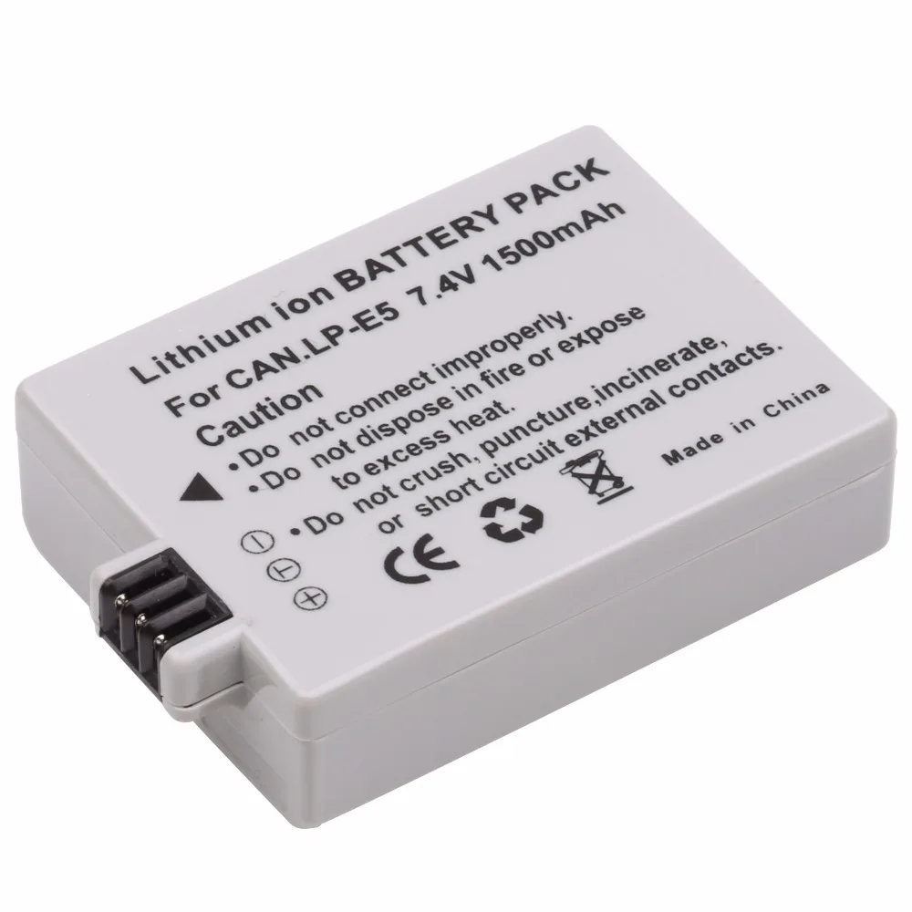 Batteria 1500Mah Lp-E5 Lp E5 Per Canon Eos Rebel Xs, Rebel T1I, Rebel Xsi, 1000D, 500D, 450D,Kiss X3,X2