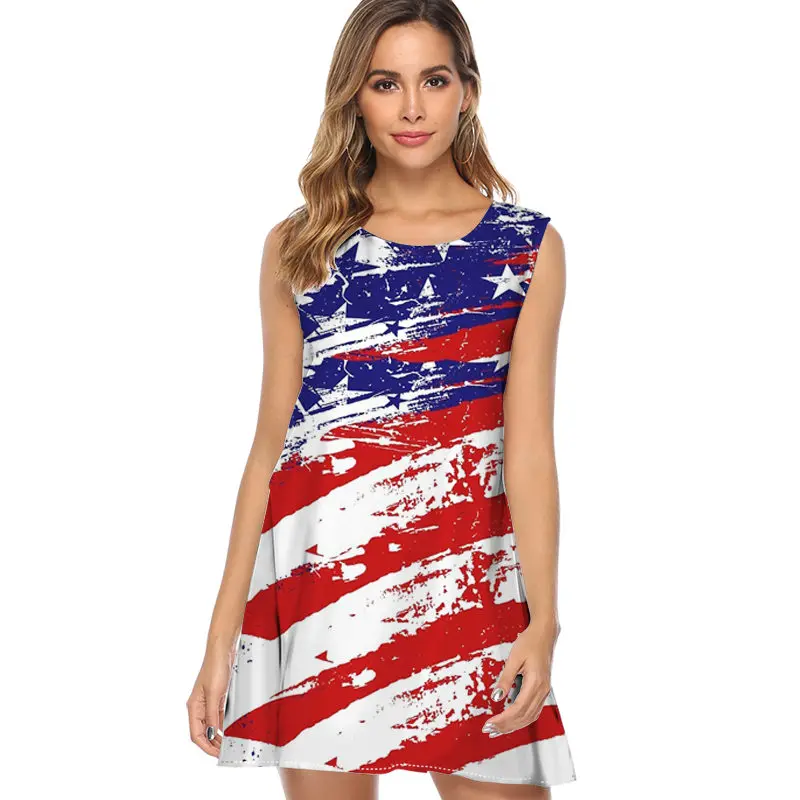 American flag Women Dress Plus Size 2019 Fashion Sleeveless Casual