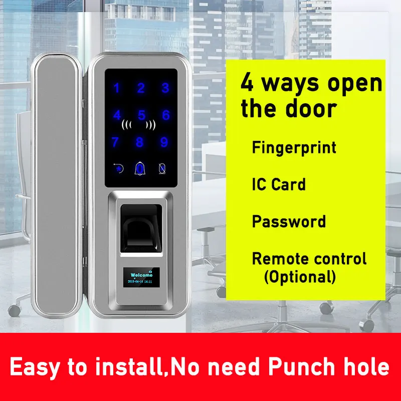 Биометрический замок с отпечатком пальца, двойные стеклянные двери, без ключа, биометрический дверной замок, код доступа, цифровой дверной замок для офиса и дома