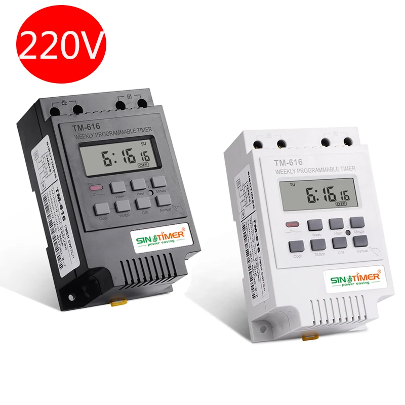 temporizador de interruptor electr/ónico con programas totales diarios y semanales 16 programas de conmutaci/ón montaje en riel superior 110V Temporizador digital semanal con pantalla LCD