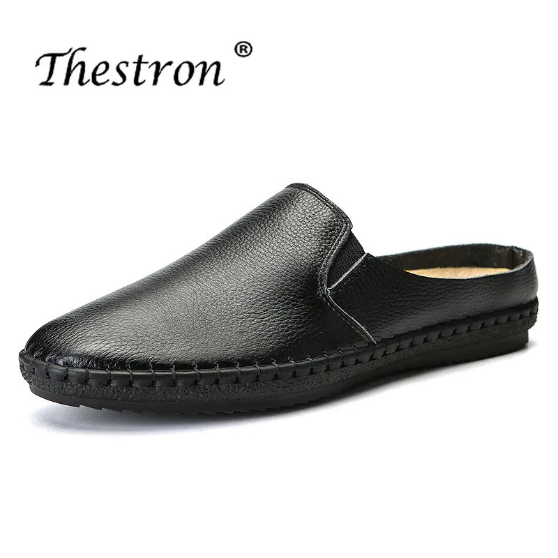 Thestron Summer Handmade Men Shoes Brand Designer Slip On Youth Casual Shoes Fashion Sneakers Genuine Leather Mens Half Slippers