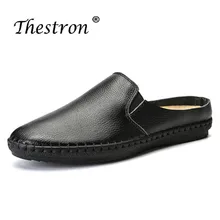 Thestron Summer Handmade Men Shoes Brand Designer Slip On Youth Casual Shoes Fashion Sneakers Genuine Leather Mens Half Slippers