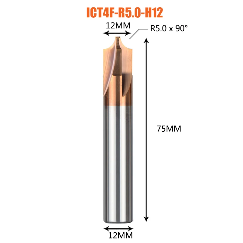 1 шт. твердое карбидная Фаска Инструмент Фреза 4 флейты Внутренняя Дуга R0.5-R5.0 Фаска фрезы угловой Закругление инструмент для снятия заусенцев - Длина режущей кромки: ICT4F-R5.0-H12