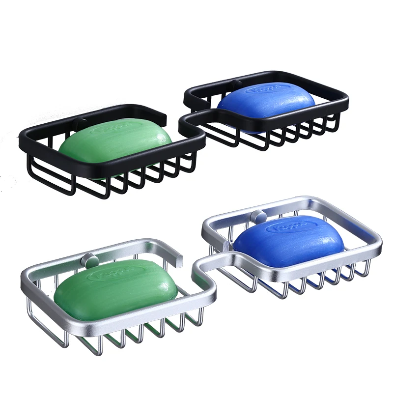 1 Pc Soap Holder Self Adhesive Aluminum Wall Mounted Bath Black Shower