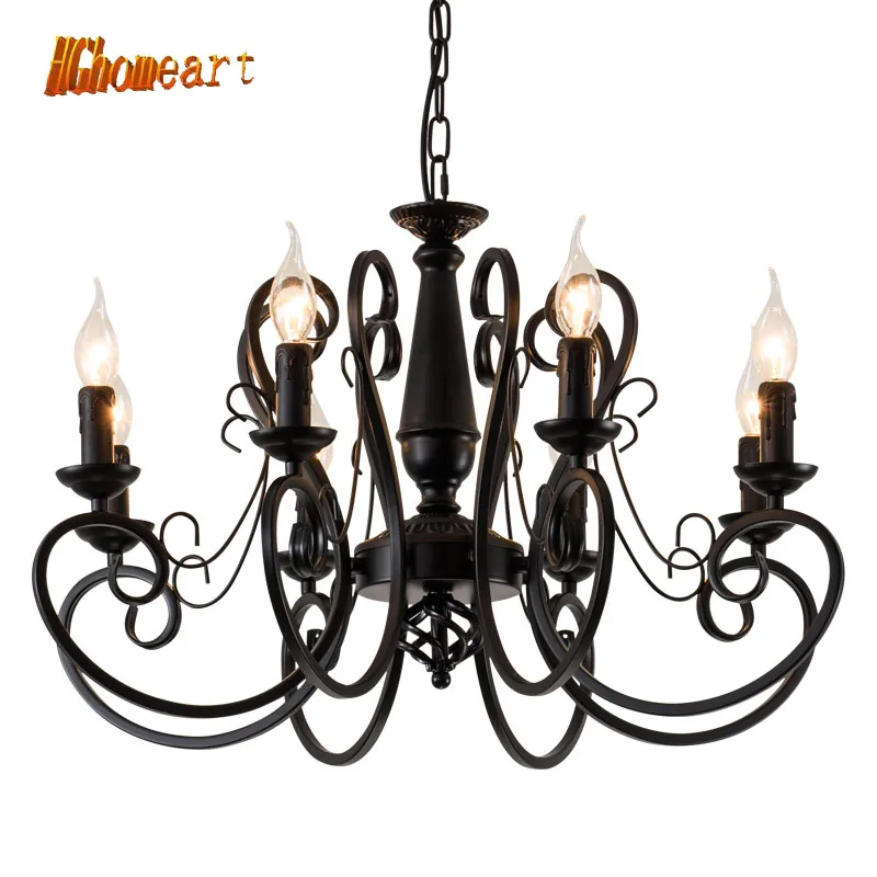 

HGhomeart Chandeliers Iron art chandelier dining room modern simple living room creative personality retro European candle lamps
