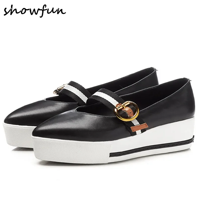 

Women's genuine metal buckle slip-on platform flats brand designer pointed toe leisure espadrilles comfortable brogues shoes hot