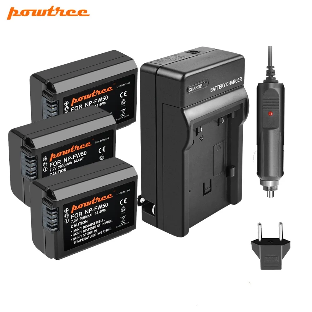Powtree для Sony 3 шт. 7 2 В 2000 мАч NP FW50 NPFW50 камера батарея + зарядное устройство NEX C3 Alpha 3000
