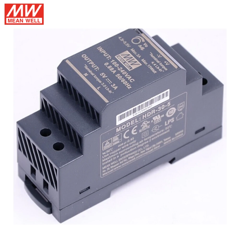 Бренд MEAN WELL представляет HDR-30-5 3A 5V 15 Ватт meanwell ступенчатая форма DIN Rail Питание мини тонкий размер Мощность источника 5V