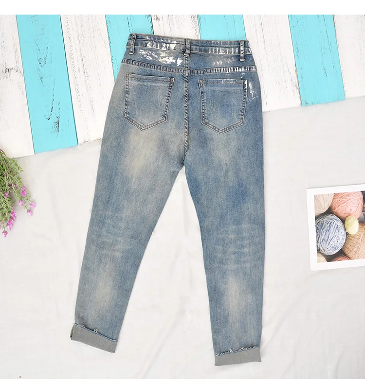 Новые джинсы женская осенняя одежда вышивка хан издание легкий отдых Харлан брюшные штаны показать тонкие ноги девять минут штаны