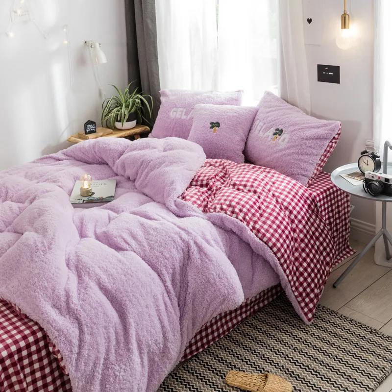 Waliicorners 4/6pcs Blue white pink soft cashmere Bedding Set king size girls Duvet Cover and Pillowcases Princess style Bed Linen 30 0V0A7888