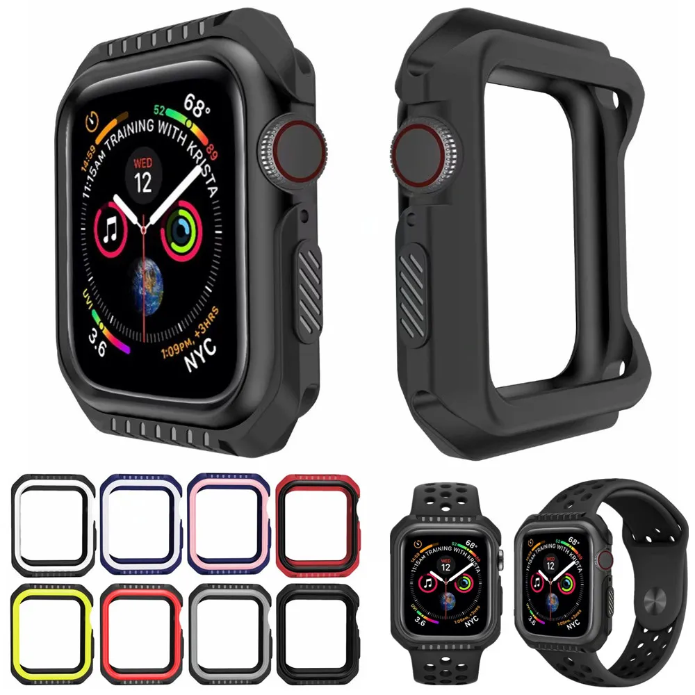 

Silicone+PC Case For Apple Watch 42mm 38mm Protective Bumper Cover For iWatch Series 4 3 2 1 40mm 44mm Watch Band Accessories