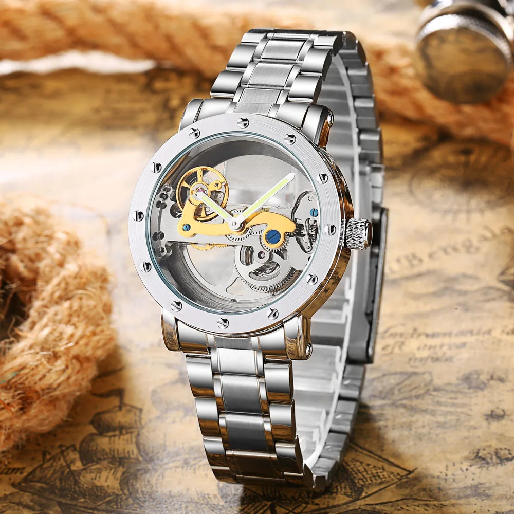 New 2020 Man Watch Luxury Mechanical Watch Men Stainless Steel Automatic Self Wind Watch Skeleton Transparent Hollow Watch