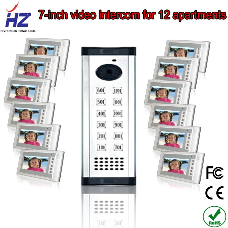 

Saful Luxury panel wired video door phone with camera support ID card unlock 12 apartments intercom system for villa