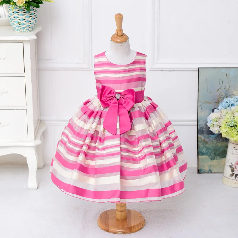 

2018 Fashion Children Baby Striped Bow Dress Girl Birthday Party Sleeveless Striped Girl Tutu Dress Bow Pattern For 2 to 8 Years