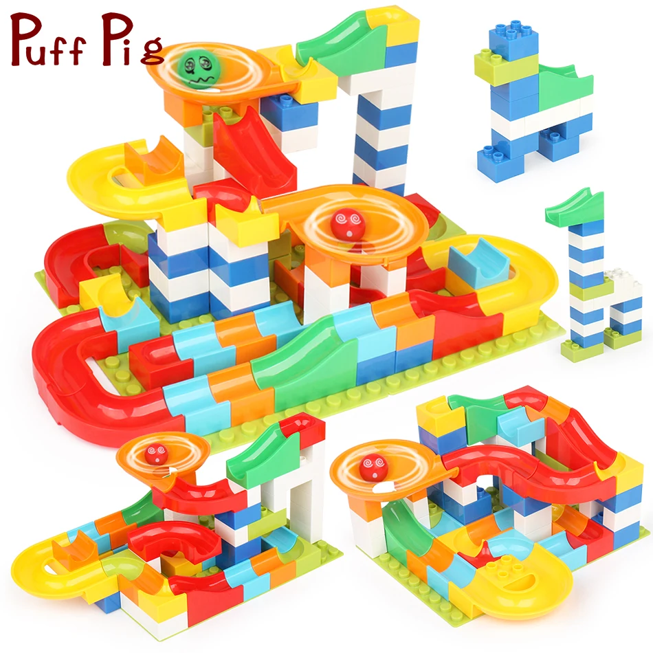 

Marble Race Run Maze Ball Track 56-112PCS Building Blocks Funnel Slide Big Size Bricks Zabawki Jouet Duploed Children Toys