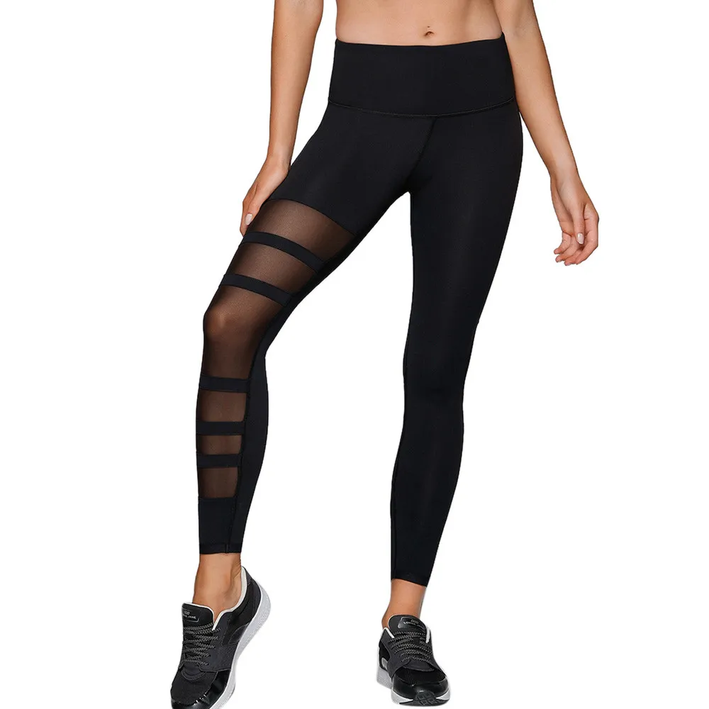 Страуса для женщин черные прозрачные эластичные с высокой талией леггинсы модные облегающие брюки пуш-ап брюки тренировки фитнес Штаны размера плюс