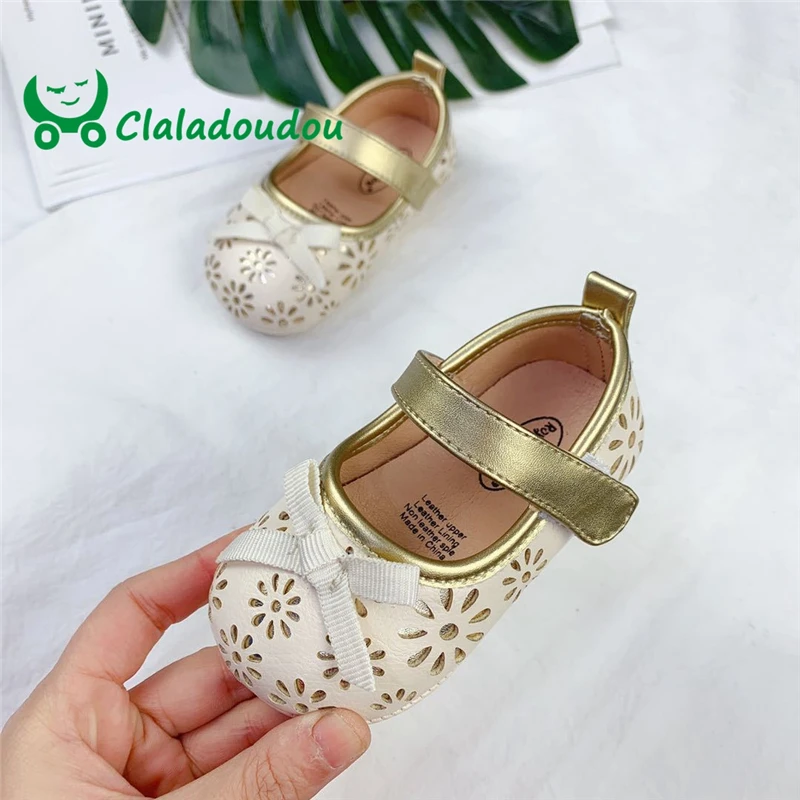 

Claladoudou11.5-13.5CM 2019 Spring Baby Toddler Girls Hollow Bowtie Flats Little Kids PU Leather Mary Children Pink Black Shoes