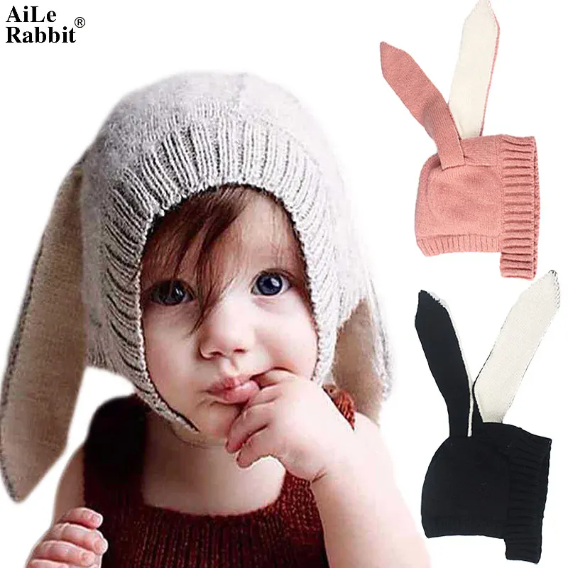 

AiLe Rabbit INS Popular Autumn Winter Children Hat Rabbit Ear Style Warm Plus Cashmere Woolen Fashion Cute Baby Wild 0-3T k1