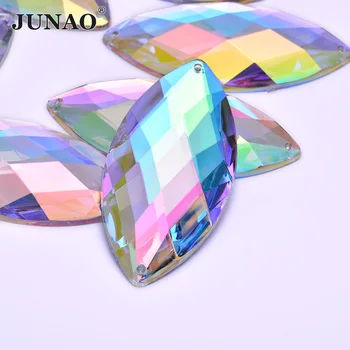 

JUNAO 30*62mm Crystal AB Big Horse Eye Rhinestones Acrylic Stones Sewing Strass Applique Flatback Gems For Clothes Decoration