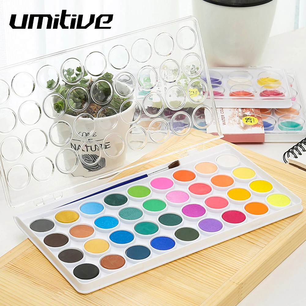 

Umitive 12/16/28/36 Colors Portable Solid Watercolor Paint Set Water Color Brush Pen For child Painting Art Supplies