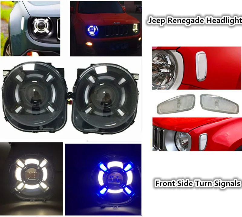 Car Styling For Jeep Renegade led headlights Angel eye DRL lamp + Led front Side Turn Signals light Bi-Xenon KIT | Автомобили и