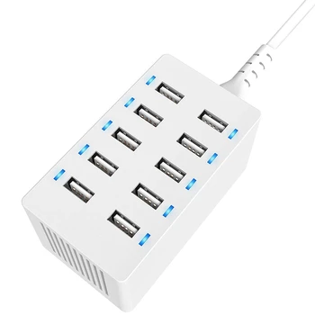 

60 Watt (12 Amp) 10-Port Family-Sized Desktop Usb Rapid Charger. Smart Usb Charger With Auto Detect Technology (Uk Plug)