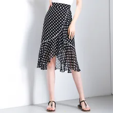 Летняя женская юбка с высокой талией, точечный принт-шифон, асимметричная юбка-русалка, элегантная офисная Юбка-миди с оборками Faldas