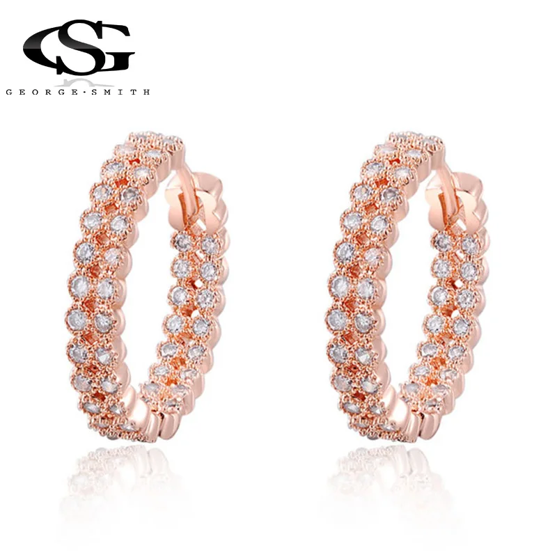

GS Classical Rose Gold Color Women Earrings AAA Cubic Zirconia Stud Earrings Fashion Double strand Earrings Jewelry Wholesale