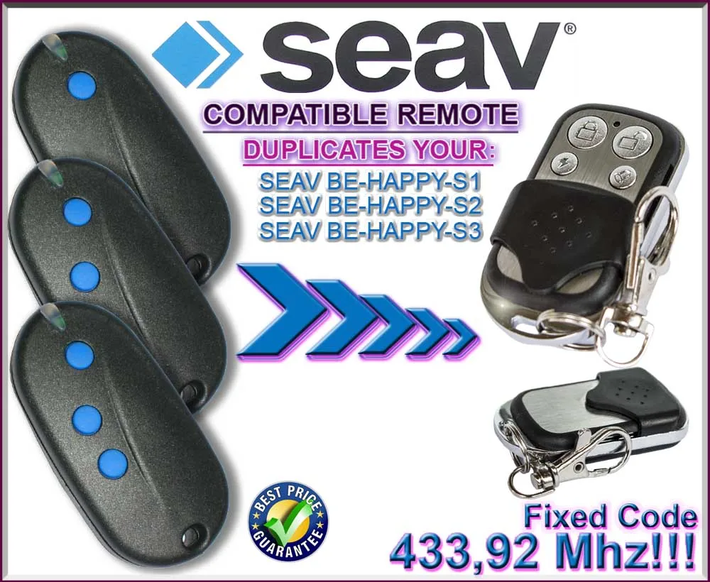 

SEAV TXS1 TXS2, TXS3, TXS4, TXS6, SEAV BE HAPPY S1, HAPPY S3 remote duplicator clone 433.92MHz fixed code key fobs.