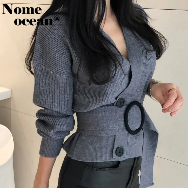 

Fashion Double Breasted Pullover Sweaters Belted Waist Suit Sweater 2018 Autumn and Winter Office Lady Pullovers Top M18100705