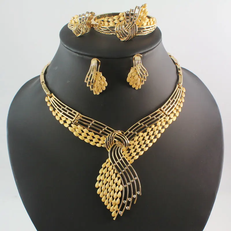 Fashion African Costume Jewelry set Gold Color Crystal Chunky Necklace