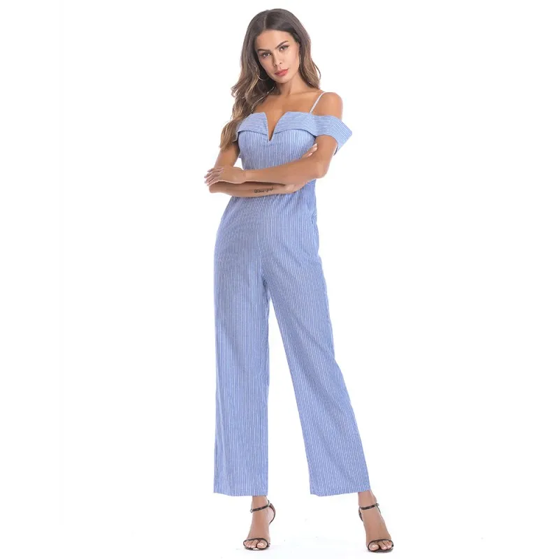 jumpsuit 2018 fashion plus size overalls one piece jumpsuit striped romper women summer off shoulder causal pants jumpsuit A2327